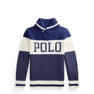 Polo Ralph Lauren Logo Shawl Collar Sweater Boys Knit Spell Out
